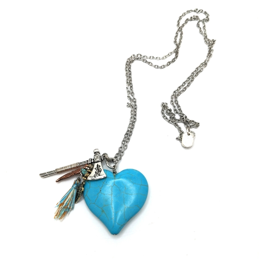 381MIDALANE Huge Turquoise Blue Puffy Heart Long Pendant Necklace